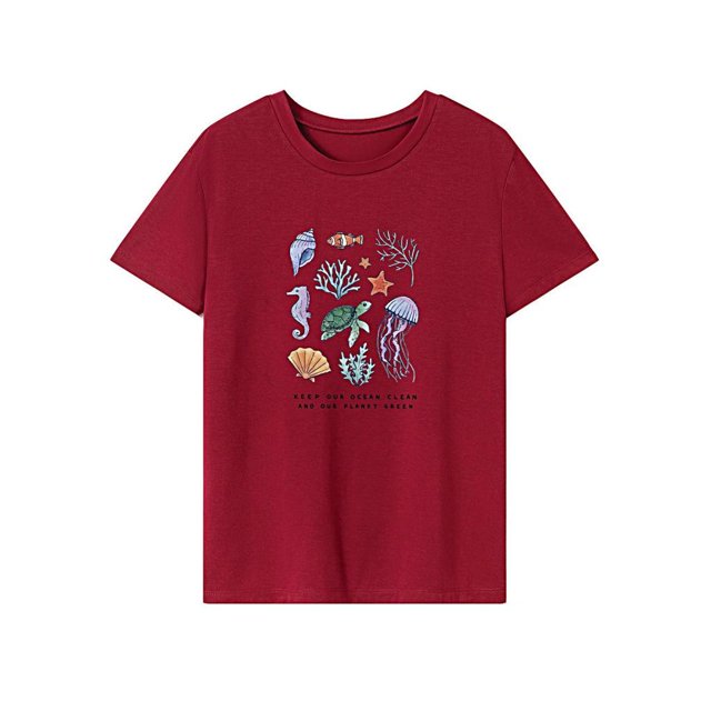 Camiseta para mujer con cuello redondo, camiseta básica informal para viajes, trabajo, camping S