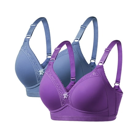 WREESH 2 Pack No Underwire Bras Full Support Push Up Bras for Women Wireless Comfort Everyday Bras Adjustable Strap Bra Underwear Blue
