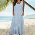 thumbnail image 4 of SELONE Sun Dresses for Plus Size Women Maxi Vacation Dresses Summer Solid Sleeveless Scoop Neck Beach Holiday Dress Blue M, 4 of 9