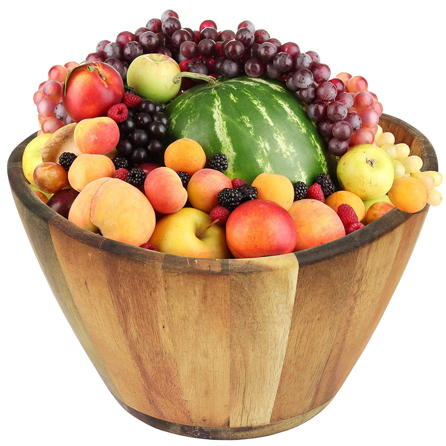 Greenco Large Acacia Wave Rim Fruits and Salads Serving Bowl 12' Inch Diameter