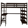 Wood Full Loft Bed with Desk, Full Size Loft Bed with 4 Tier Storage