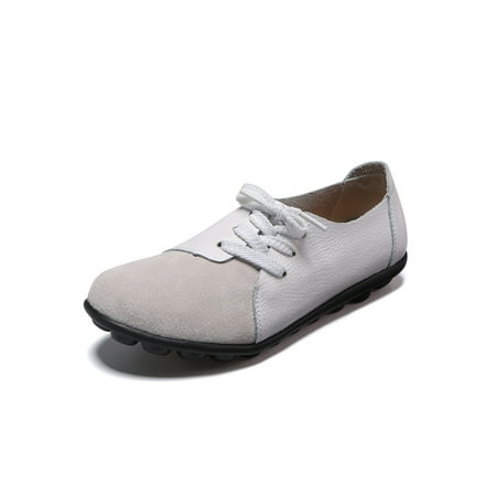 

Ritualay Womens Flats Slip On Casual Shoes Lace Up Loafers Leather Fashion Walking Shoe Ladies Women Comfort White 8