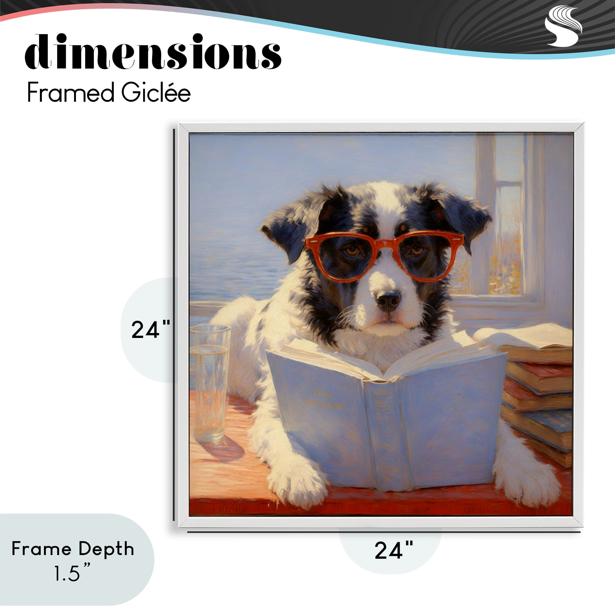 Stupell Industries Sunlit Dog Reading By Window White Framed Giclee Art, design by Angie Hawke