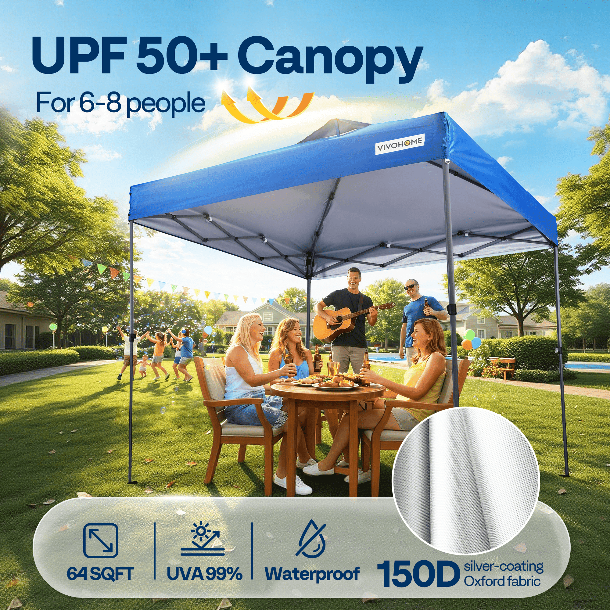 SPECSTAR 8x8ft Pop-up Canopy Tent One Push Setup Instant Tent with Center Lock, Wheel Carry Bag and 4 Sandbags for Events Parties, Blue