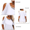 thumbnail image 2 of Camiseta de manga corta de color puro para mujer Blusa de manga corta de color liso transpirable holgada con hombros descubiertos Blanco S, 2 of 6