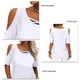 thumbnail image 2 of Camiseta de manga corta de Color puro para mujer, blusa de manga corta holgada y transpirable con hombros descubiertos, Color liso, blanco XXL, 2 of 6