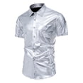 thumbnail image 2 of Zylarhe Men T Shirts Mens Shirt New Glossy Nightclub Disco Short Sleeved Shirt Fashion Button, 2 of 9