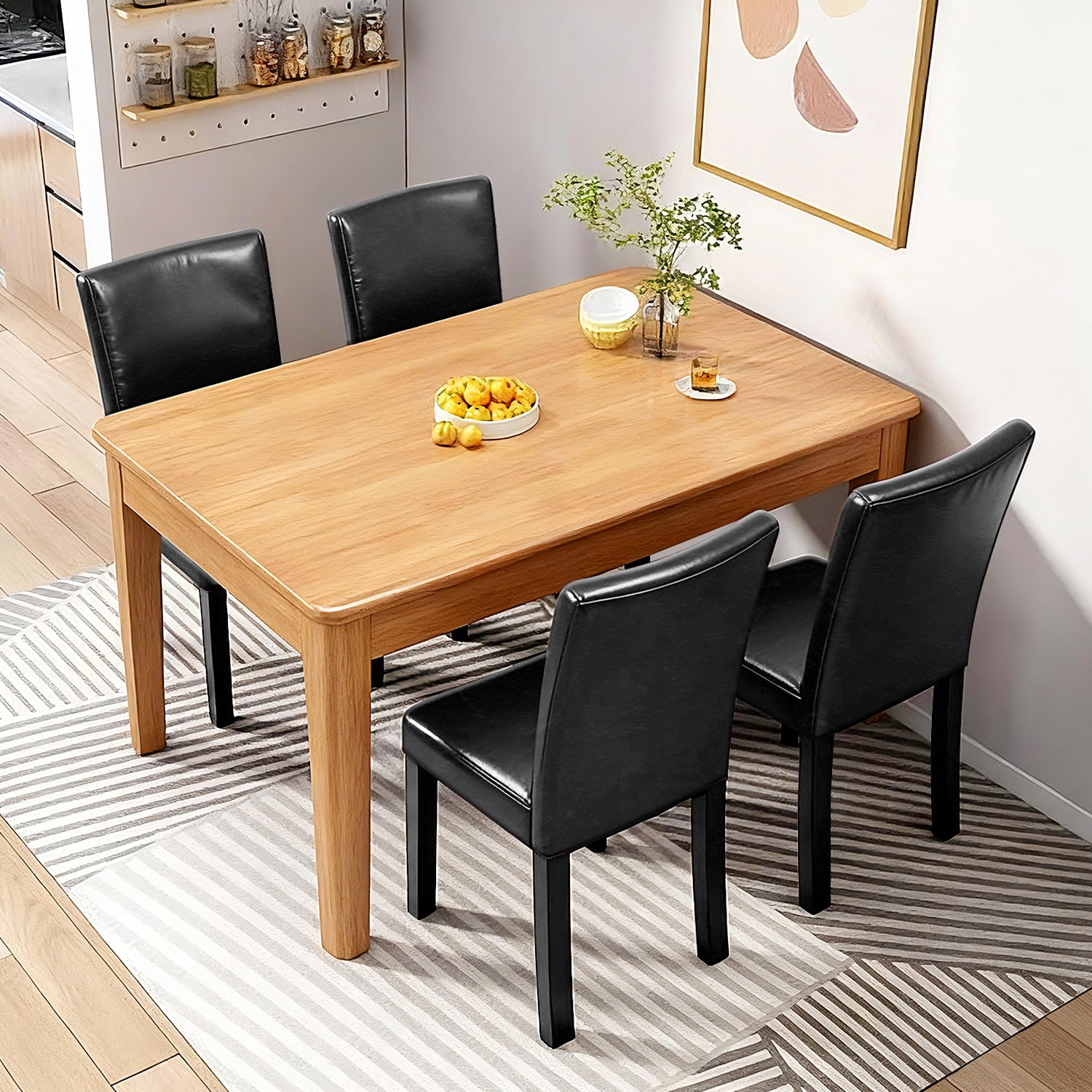 NiamVelo Dining Chairs Set of 4 PU Leather Dining Room Chairs with Waterproof Surface and Wood Legs for Kitchen Restaurant and Living Room,Black