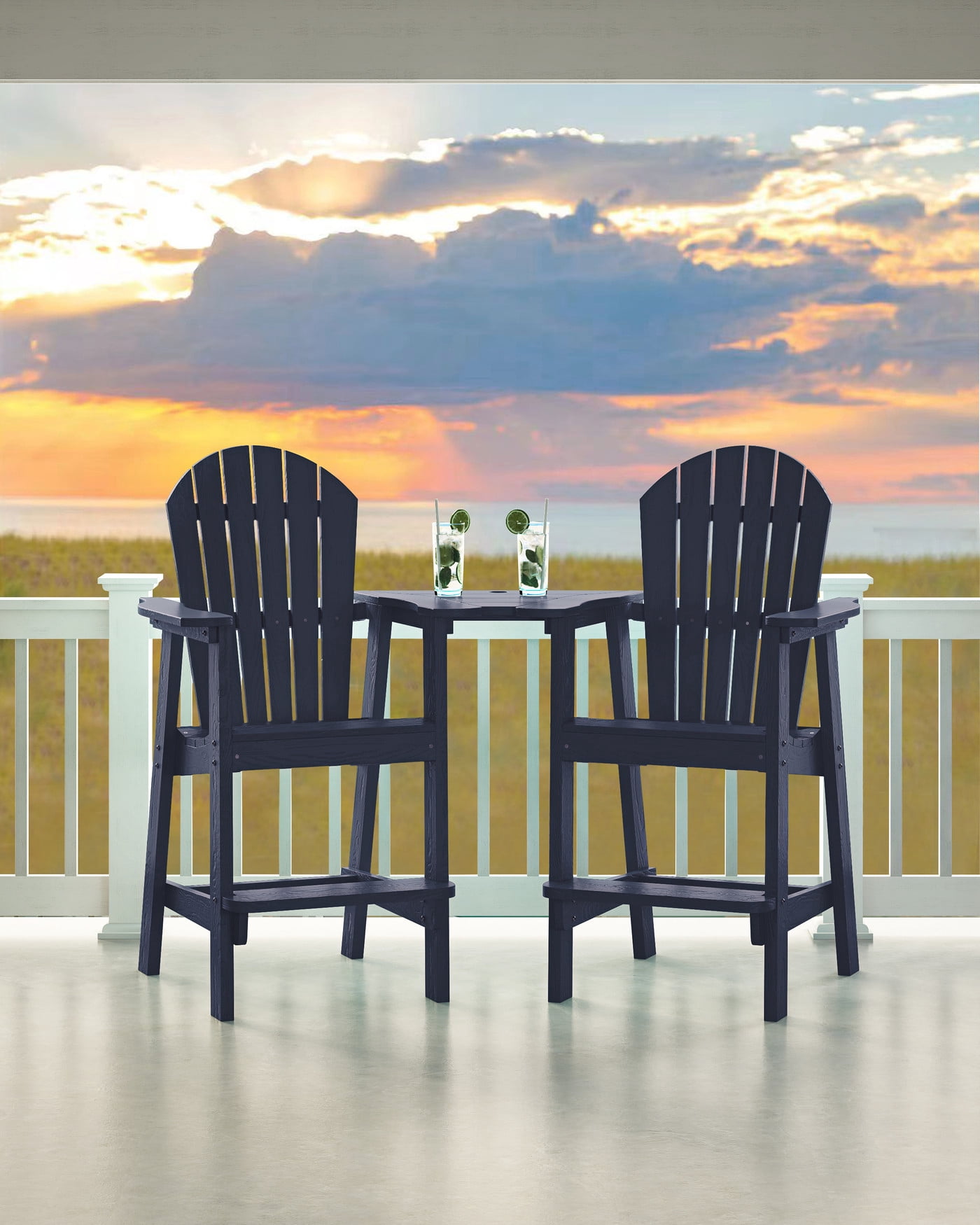 Musser Outdoor Adirondack Chair Set Of 2 Wooden Patio Chair Lounge Chair Navy