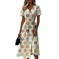 thumbnail image 2 of Minjewel Ladies Floral Casual Fashionable Short Sleeve V-Neck Dress for Spring Summer Women's Daily Casual Wear,Beige,2XL, 2 of 6