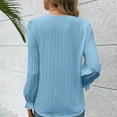 thumbnail image 6 of AXXD Womens Business Casual Tops Blue Basic 2024 Fall Solid Color Long Sleeve V-Neck Lace Splicing Hollow Bubble Sleeve Shirt, 6 of 6