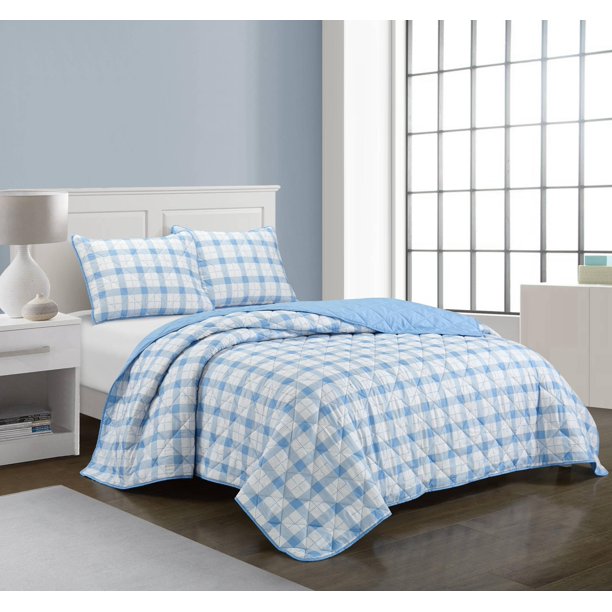 CASA Ultra Soft Gingham 3 Piece Twin/TwinXL Quilt Bedding Set
