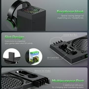 Cooling Fan & Dual Charging Stand for Xbox Series X Console & Controller,with 15 RGB Lights,Headphone Hook,Game Disc Storage