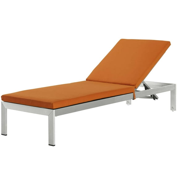 Lounge Chair Chaise, Aluminum, Metal, Steel, Silver Orange, Modern Contemporary Urban Design, Outdoor Patio Balcony Cafe Bistro Garden Furniture Hotel Hospitality
