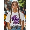 thumbnail image 4 of Women's T-Shirt Retro Dreamy Purple Butterfly Wings Rose Short Sleeve Casual Tee Classic Crew Neck T Shirt for Women White, L, 4 of 7