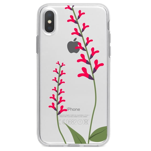 DistinctInk Clear Shockproof Hybrid Case for iPhone X / XS (5.8" Screen) - TPU Bumper Acrylic Back Tempered Glass Screen Protector - Wildflowers Hot Pink