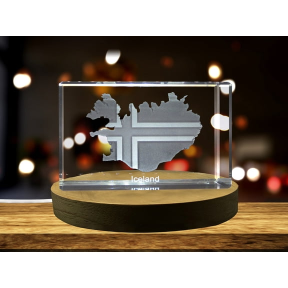 Iceland 3D Engraved Crystal 3D Engraved Crystal Keepsake/Gift/Decor/Collectible/Souvenir