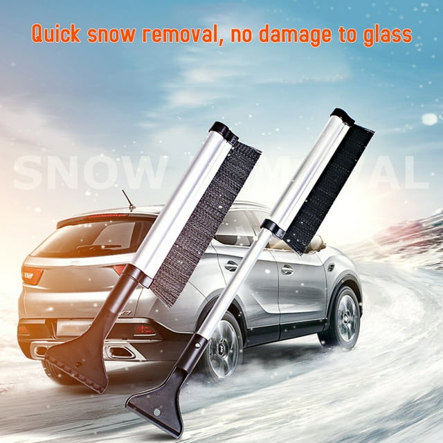 Amdohai Car Snow Brush with Integrated Ice Scraper and Squeegee Head Extendable Snow Broom