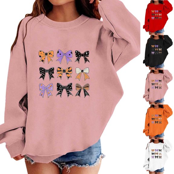 Auroural Girls Clothes Size 8 Girls Bow Prints Casual Loose Fleece-Lined for Warmth Long Sleeve Tops Kids Sweatshirt Kids Girls Clothes Girls Sweatshirts