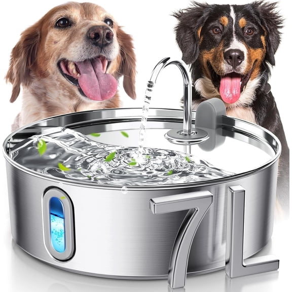 Dog Water Fountain for Large Dogs, Cuopluber 7L/236oz Stainless Steel Dog Water Bowl Dispenser, Automatic Pet Water Fountain with Deeper Drinking Area, Multi-Filtration Pet Fountain with Quiet Pump