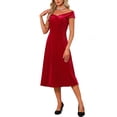 thumbnail image 2 of INSPIRE CHIC Women's Velvet Dress Off the Shoulder Vintage Cocktail Evening A-Line Dresses XL Red, 2 of 4