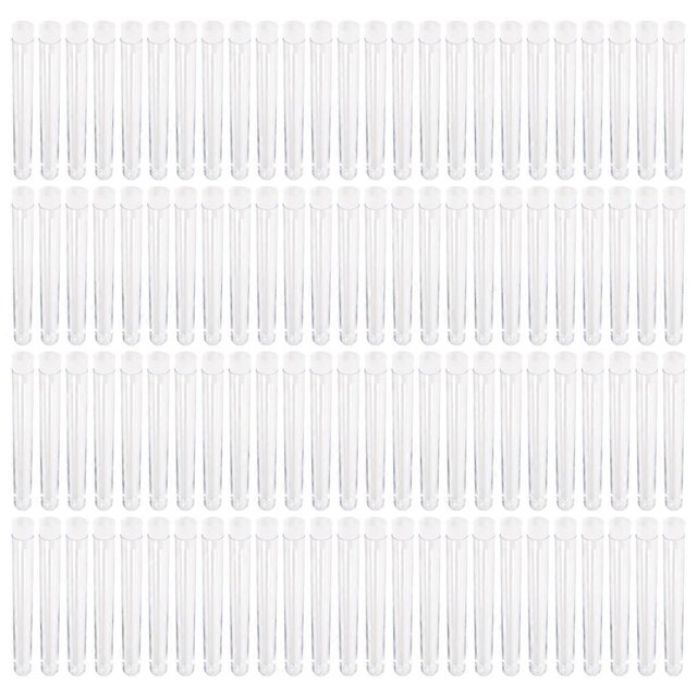 100Pcs 12X100mm parent Laboratory Clear Plastic Test Tubes Vials with Push Caps School Lab Supp
