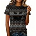thumbnail image 4 of DORKASM Women Halloween Shirts Short Sleeve Spooky Fashion Tshirt Round Neck Ghost Graphic Pumpkin Fall Winter Tops Funny Print Vacation Comfy Blouse Gray L, 4 of 5