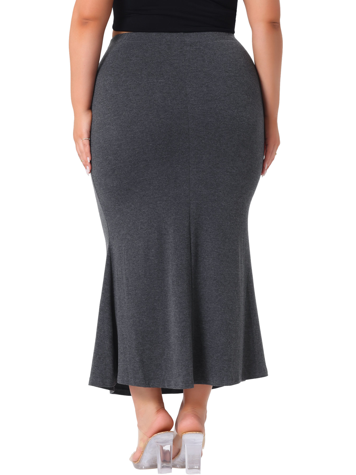 DARING DIVA Women's Plus Mermaid High Waist Knit Bodycon Long Skirts 2X Gray