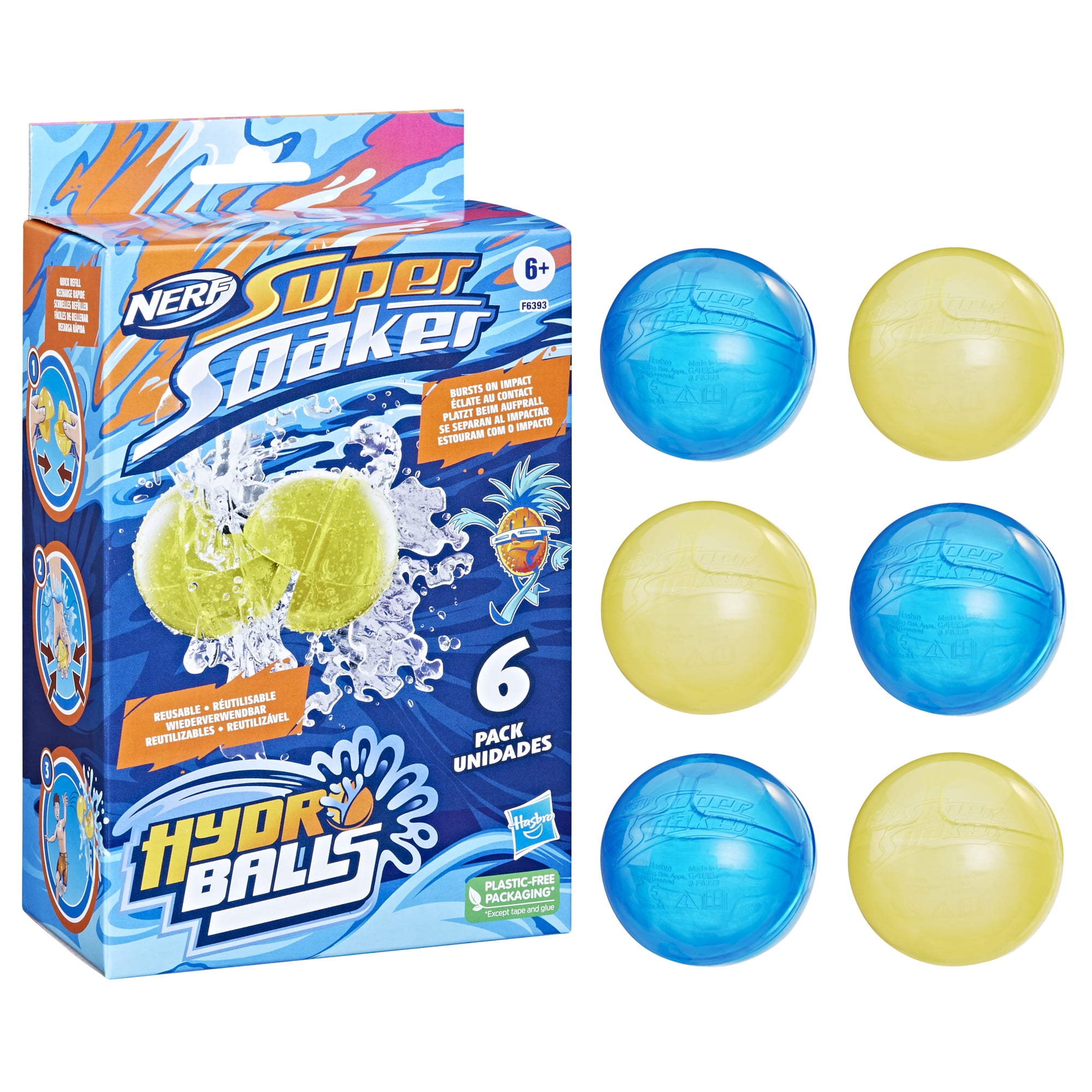 Nerf Super Soaker Hydro Balls 6Pack, Reusable WaterFilled Balls
