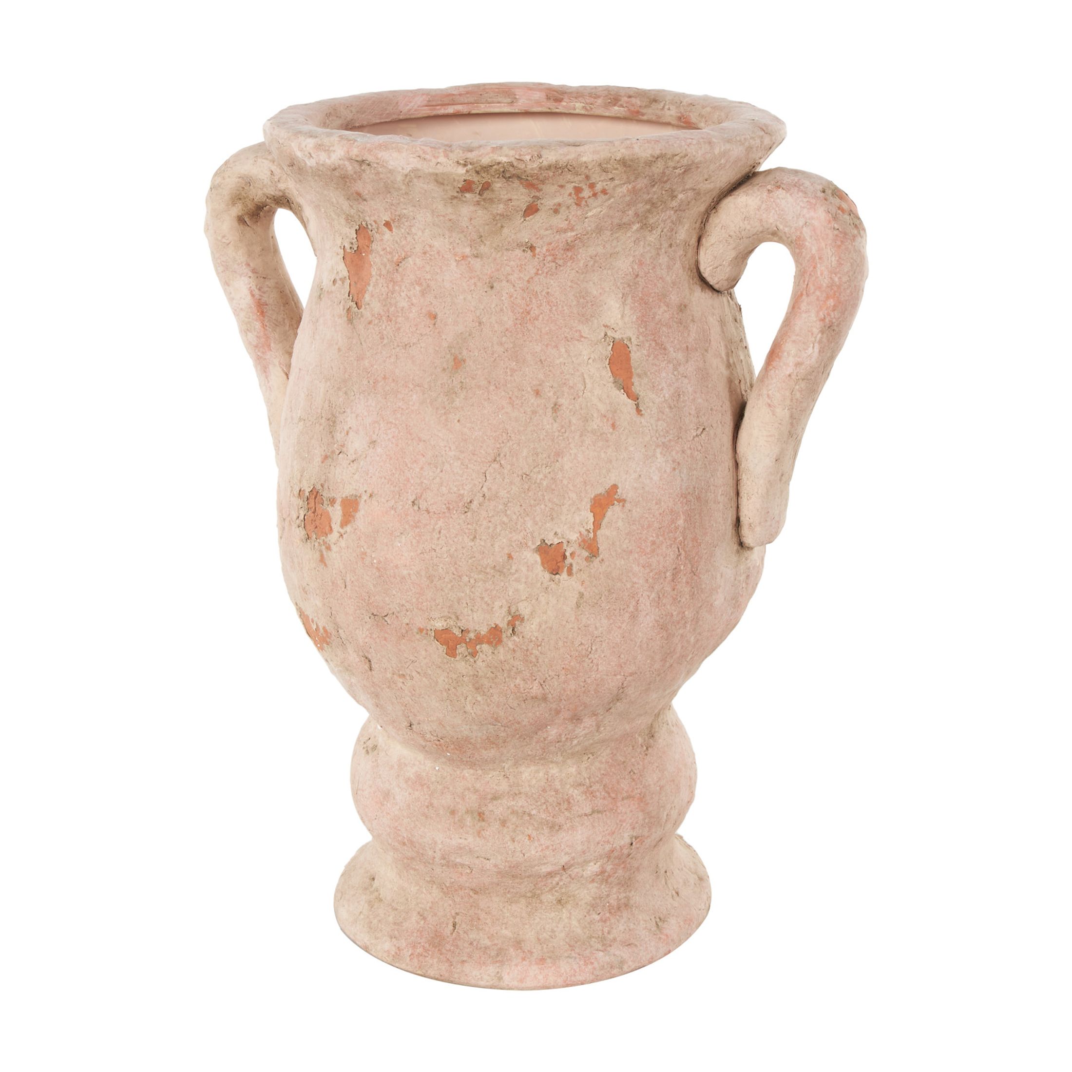 DecMode 17" Antique Style Distressed Pink Ceramic Vase with Handles