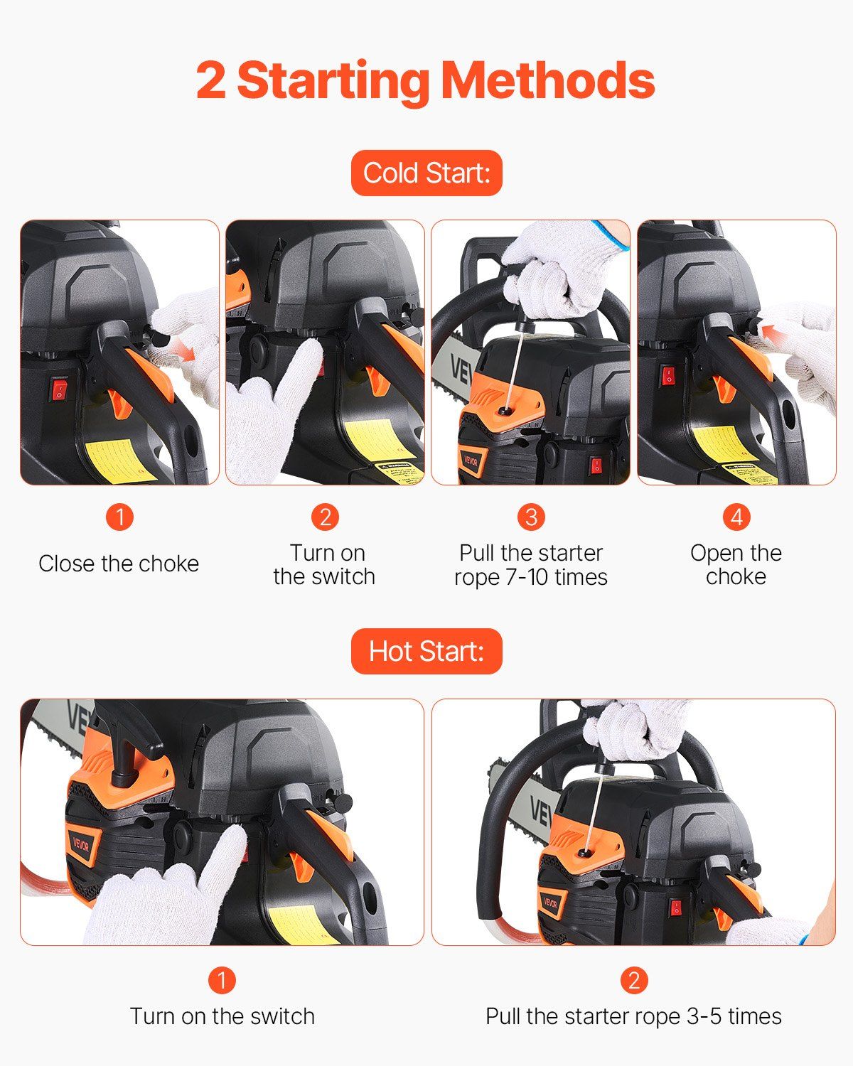 62cc 20 Inch 3.8HP Gasoline Chainsaw with Non Slip Handle Dual Fuel Tank for Wood Cutting Tree Trimming Land Clearing