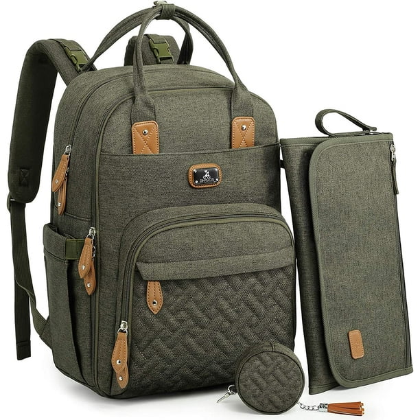 Grm Diaper Bag Backpack With Portable Changing Pad Pacifier Case And Stroller Straps Grey