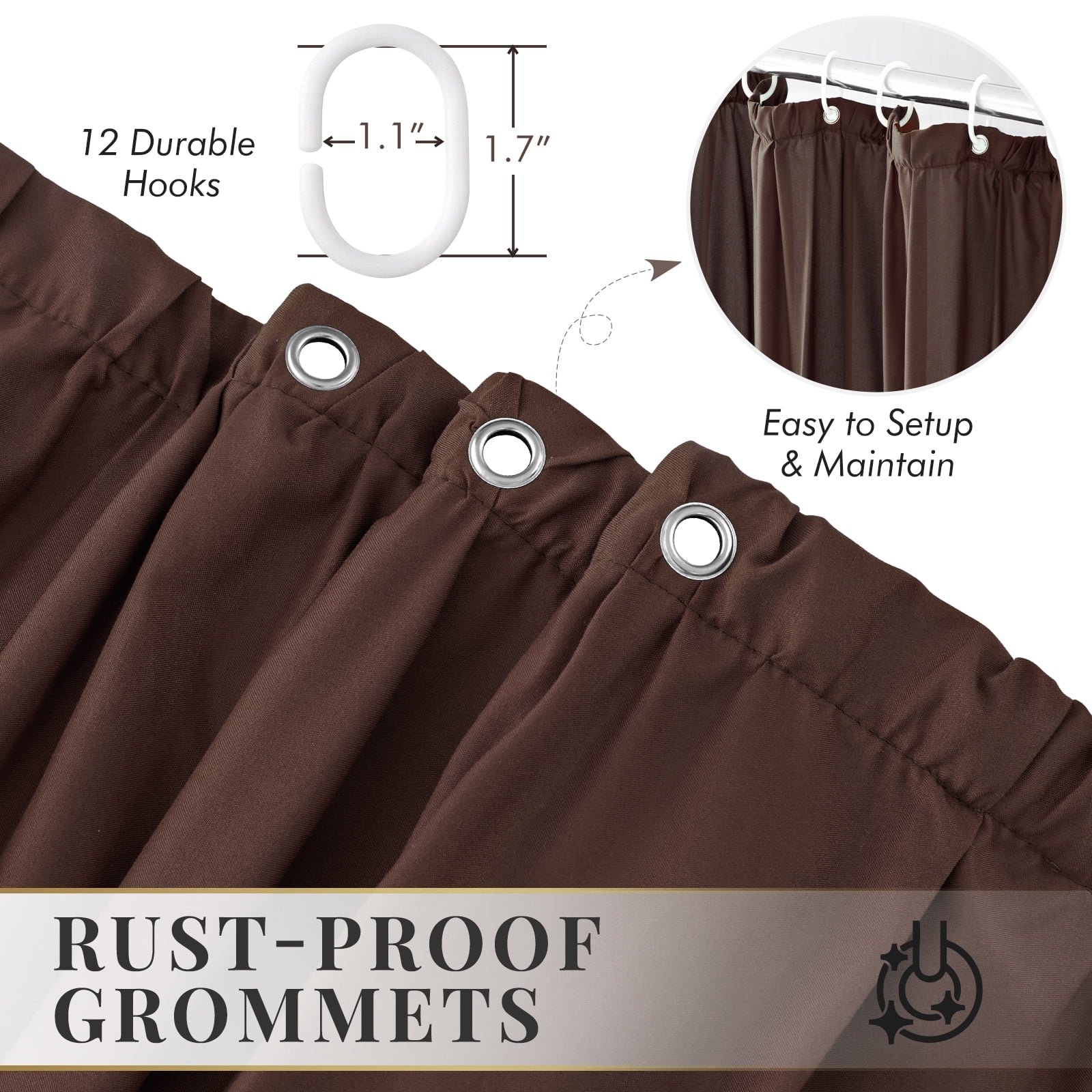 Seasonwood Ruffle Shower Curtain,Brown Tiered Fabric Bathroom Curtain for Farmhouse Decor,72 x 72 Inch