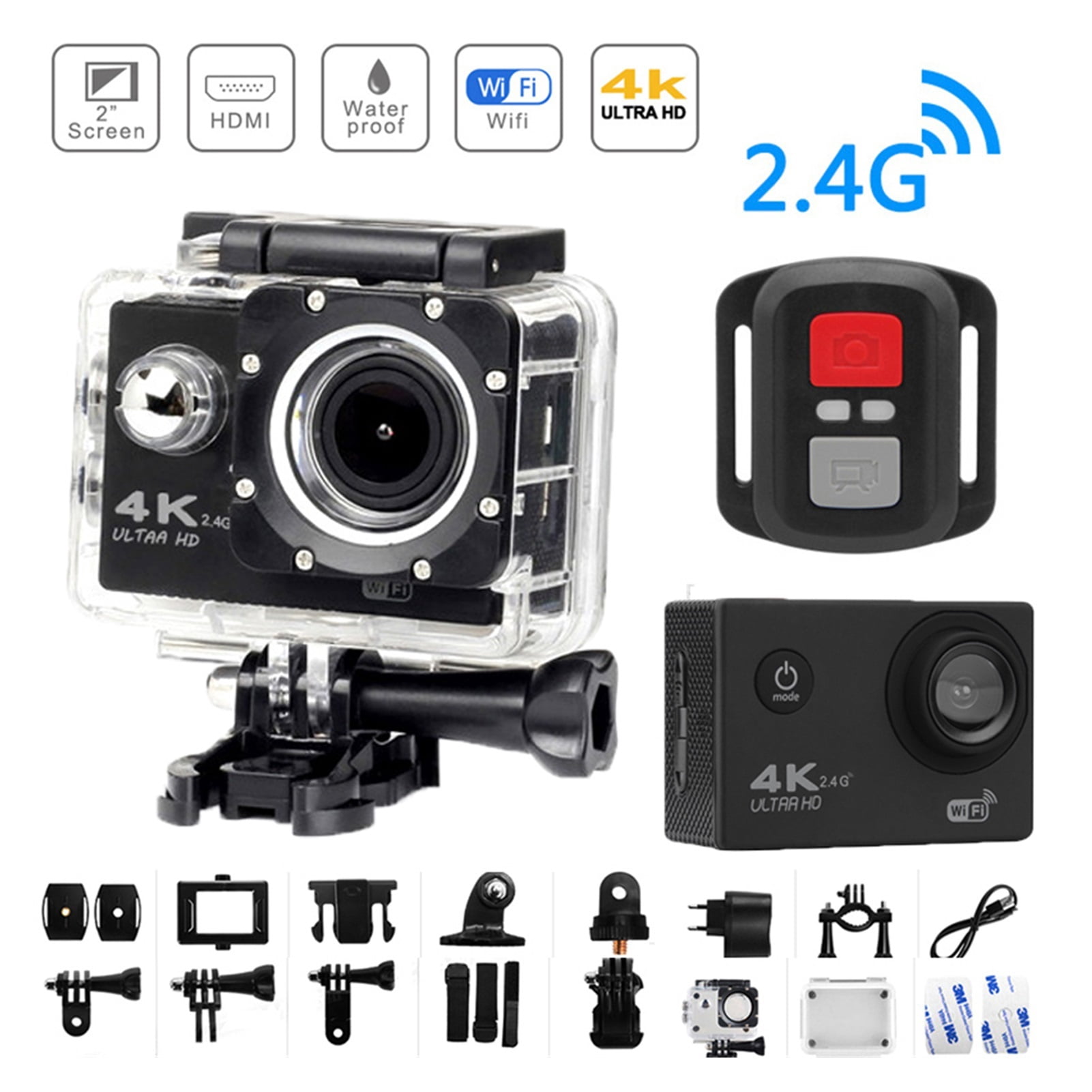 Action Camera Ultra HD 4K WiFi Remote Control Sport Camera30m Waterproof Pro Sports DV Helmet Video Recording Camera ,Wide USe