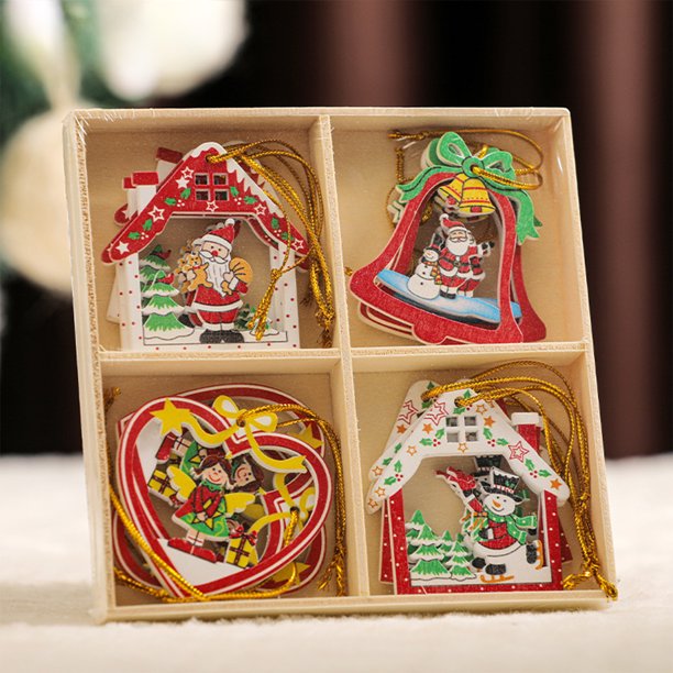 Adornos Navideños De Madera - 12 Piezas (Papá Noel Y Muñeco De Nieve), Ideales Para Decorar El árbol Y El Hogar