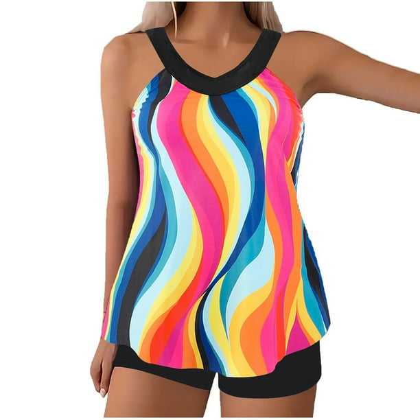 Trajes de Baño de Bikini de Mujer Grande Impresión Dividida Traje de Baño Falda de Dos Piezas, Bikini de Playa Sexy para el Verano