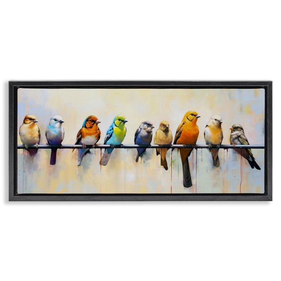 Stupell Industries Contemporary Modern Birds Perched Black Floating Frame Canvas Art, 25 x 11, by Ray Powers