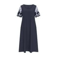thumbnail image 3 of Women's Floral Lace Slereve Eyelet Embroidery Dresses 2024 Summer Casual Crewneck Pleated Midi Dress with Pockets, 3 of 5