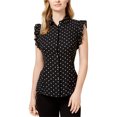thumbnail image 1 of Anne Klein Blusa con botones y cuello Peter Pan para mujer, Negro, 8, 1 of 1