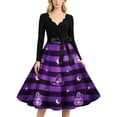 thumbnail image 5 of Womens Halloween Dress Pumpkin Costume Dresses Vintage Bat Print Dress A Line Dress Halloween Themed Plus Size Clothes Purple 5XL, 5 of 6