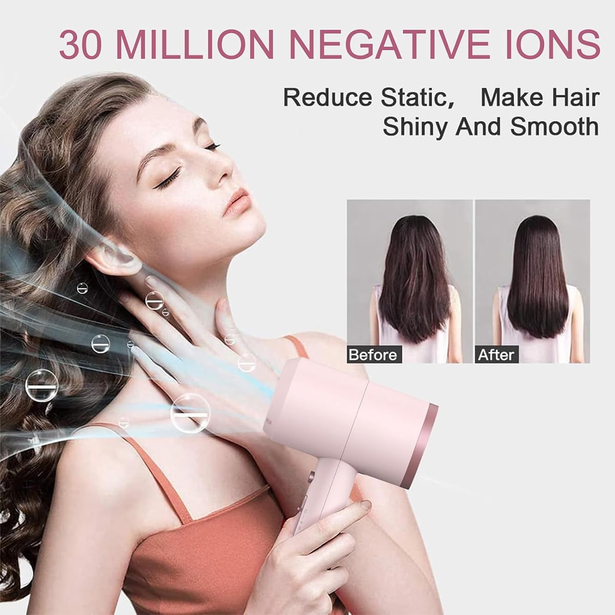 Professional Ionic Hair Dryer, Powerful 1600W & 3 Heat Settings Fast Drying Low Noise Blow Dryer with 2 Concentrator Nozzle 1 Diffuser Attachments for Home Salon Travel, ALCI Safety Plug