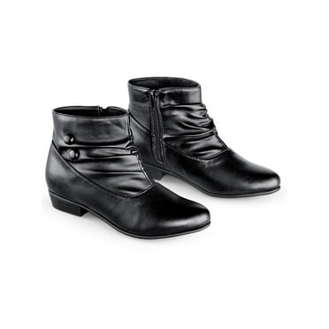Collections Etc Fashionable Faux Leather Scrunch Ankle Boots, Wide Width, Flexible
