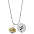 thumbnail image 1 of Delight Jewelry Goldtone Large Angled Rope Spinner Silvertone Script Initial Disc - P - Charm Necklace, 20"+3", 1 of 4