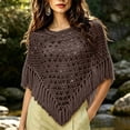 thumbnail image 2 of UTSJKR Women’s Crochet Knit Poncho Shawl, Sequin Decor Triangle Fringe Hem Cape, Lightweight Pullover Wrap for Beach Party and Daily Vacation Wear Brown M, 2 of 5