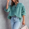 thumbnail image 2 of Chaqueta con botones de manga larga para mujer, prendas de vestir con mangas abullonadas y volantes de cuentas de Color puro a la moda para citas Esmeralda M, 2 of 6