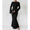 thumbnail image 5 of Women'S Long Sleeve Maxi Dress Ribbed Knit Boat Neck Bodycon Casual Dresses Going Out Outfits Black L, 5 of 9