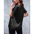 thumbnail image 4 of Estrela Mujer Manga Corta Satén Top Cuello En V Color Puro Transpirable Mujer Blusa Corta Top para Primavera Verano Negro M, 4 of 6
