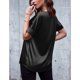 thumbnail image 4 of Top de satén de manga corta con cuello en V para mujer, blusa corta transpirable de Color puro para primavera y verano, 4 of 6