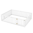 thumbnail image 5 of Queen Size Wood Floor Bed for Children, Versatile Floor Bed Frame with Fence and Door, Safety & Fun Design Toddler Bed Playpen with Extended Rail, White, 5 of 10