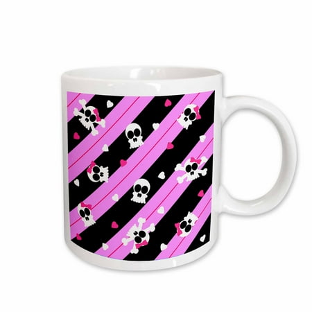 

3dRose Cute Pink Skull and Hearts Print Ceramic Mug 11-ounce
